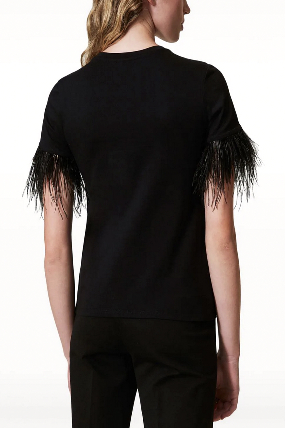 TWINSET Twinset tshirt met veren ZWART