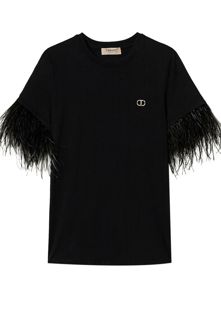 TWINSET Twinset tshirt with feathers BLACK