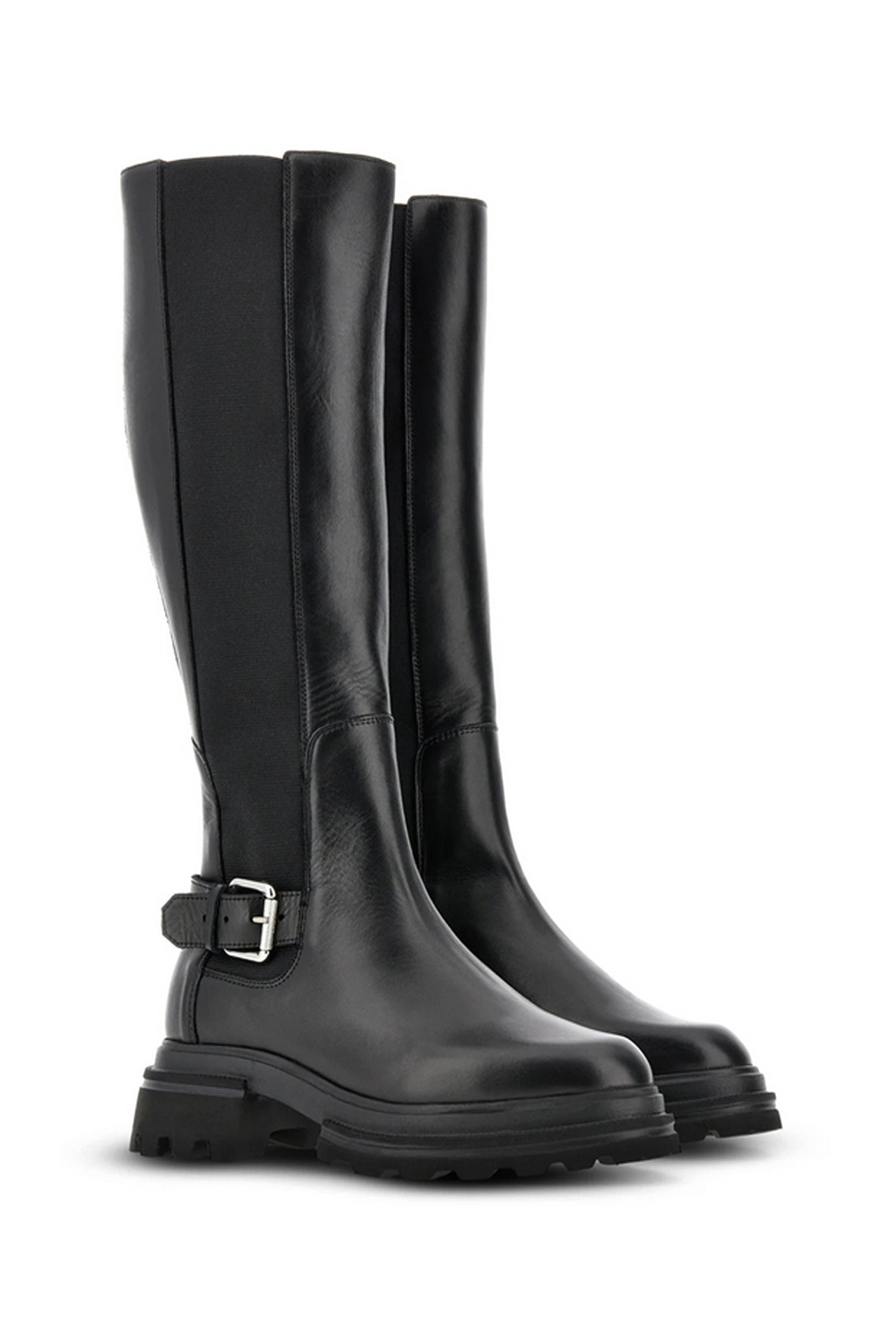 HOGAN Hogan 10-Storey Chelsea Boots hoge leren laars met zilveren details ZWART (valt ruim)