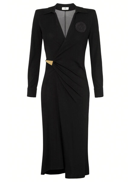 ELISABETTA FRANCHI Elisabetta Franchi overlap dress with gold detail at waist Black AB69647E2