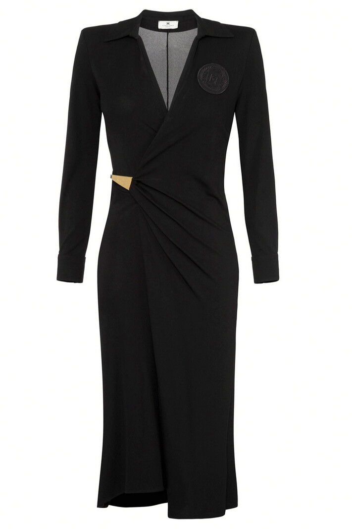 ELISABETTA FRANCHI Elisabetta Franchi overlap dress with gold detail at waist Black AB69647E2