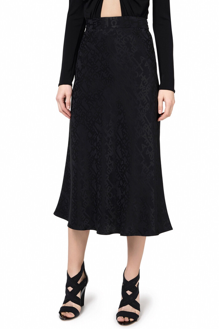 ELISABETTA FRANCHI Elisabetta Franchi lang satin look rok met belettering ZWART go05146e2