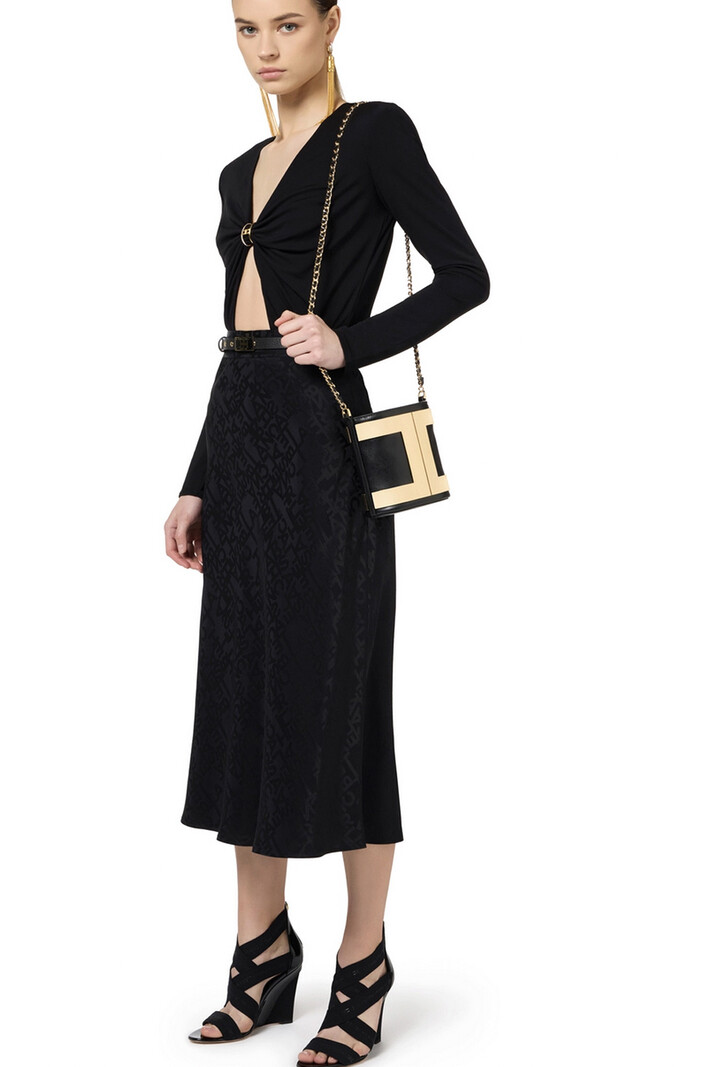 ELISABETTA FRANCHI Elisabetta Franchi lang satin look rok met belettering ZWART go05146e2