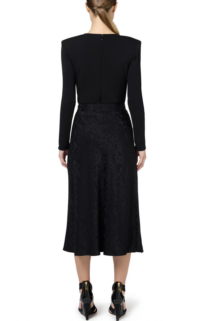 ELISABETTA FRANCHI Elisabetta Franchi lang satin look rok met belettering ZWART go05146e2