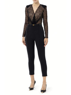 ELISABETTA FRANCHI Elisabetta Franchi jumpsuit bovenzijde in flockprint ZWART tu02146e2