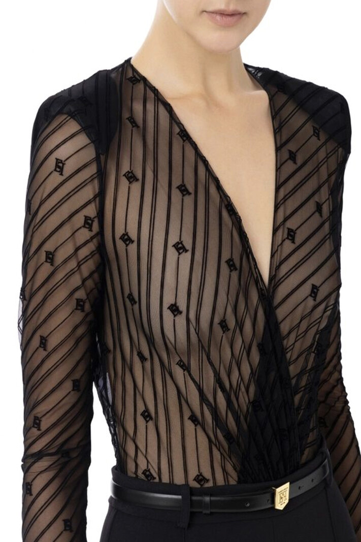 ELISABETTA FRANCHI Elisabetta Franchi jumpsuit bovenzijde in flockprint ZWART tu02146e2