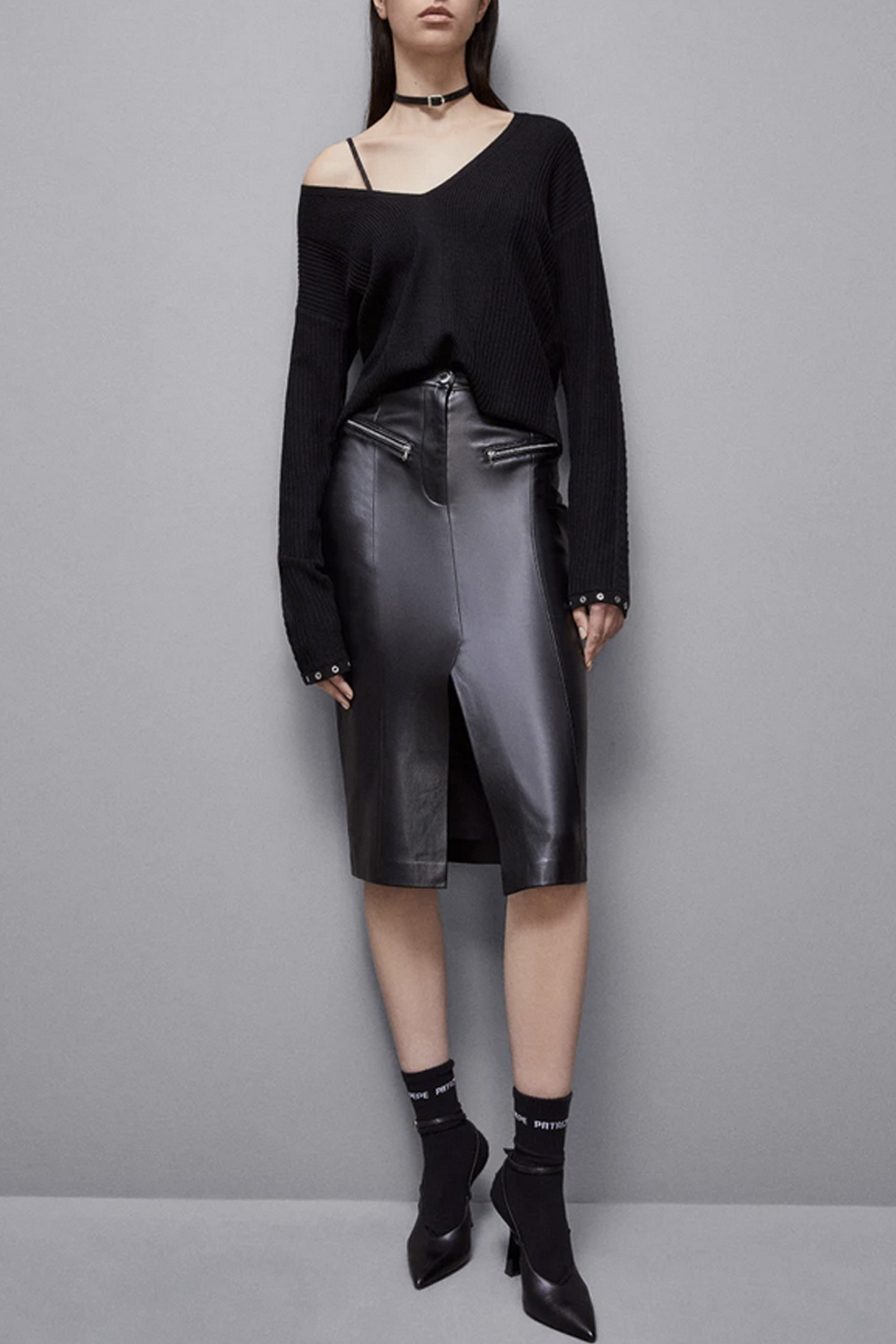 PATRIZIA PEPE Patrizia Pepe eco-leer kokerrok ZWART 8G0416