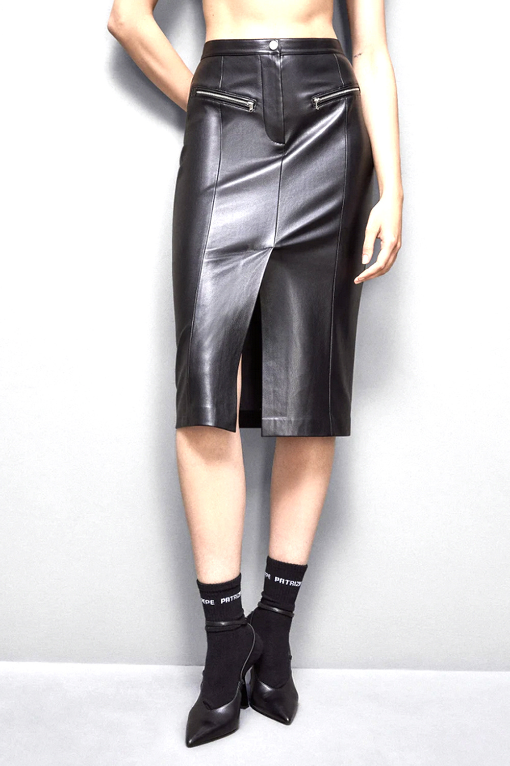 PATRIZIA PEPE Patrizia Pepe eco-leer kokerrok ZWART 8G0416