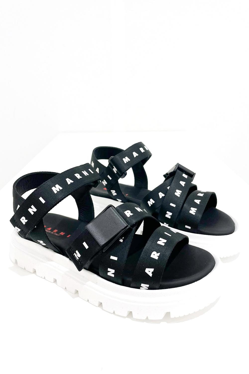 MARNI Marni sandaal met klittenband en merknaam in wit Zwart