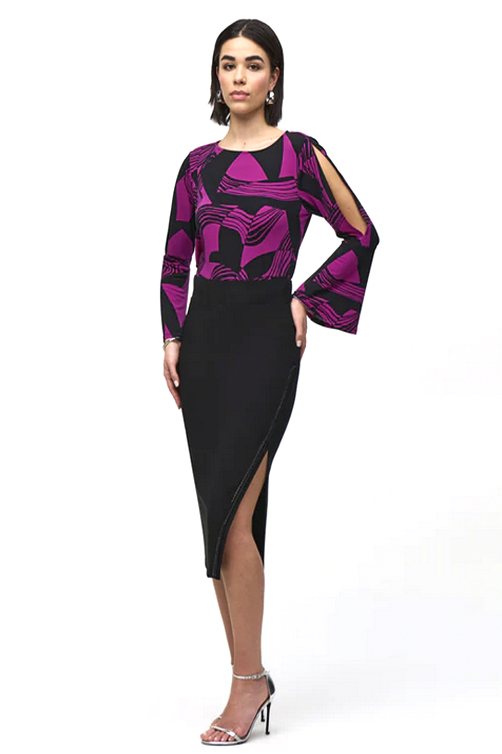 JOSEPH RIBKOFF Joseph Ribkoff strechrok met hoge split met steentjes ZWART