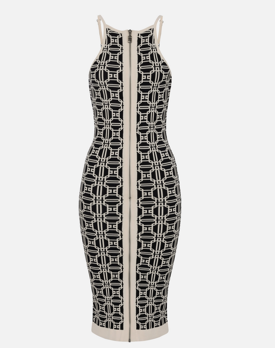 ELISABETTA FRANCHI Elisabetta Franchi jurk in jacquardstof ZWART / WIT