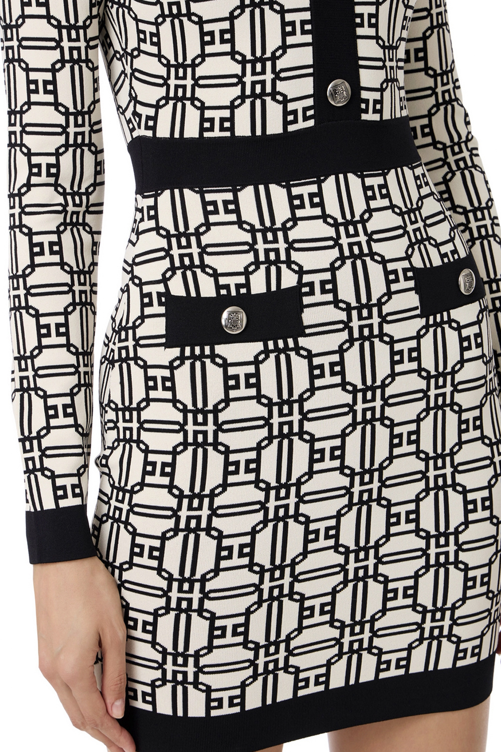 ELISABETTA FRANCHI Elisabetta Franchi jurk in jacquardstof WIT / ZWART