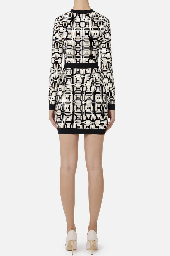 ELISABETTA FRANCHI Elisabetta Franchi jurk in jacquardstof WIT / ZWART