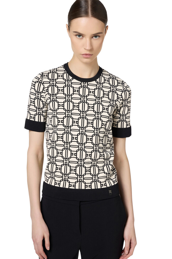 ELISABETTA FRANCHI Elisabetta Franchi top in jacquard print  WIT / ZWART