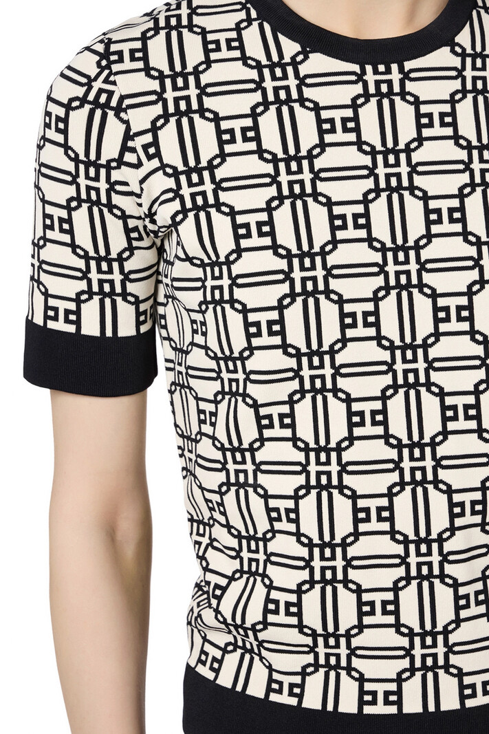 ELISABETTA FRANCHI Elisabetta Franchi top in jacquard print  WIT / ZWART