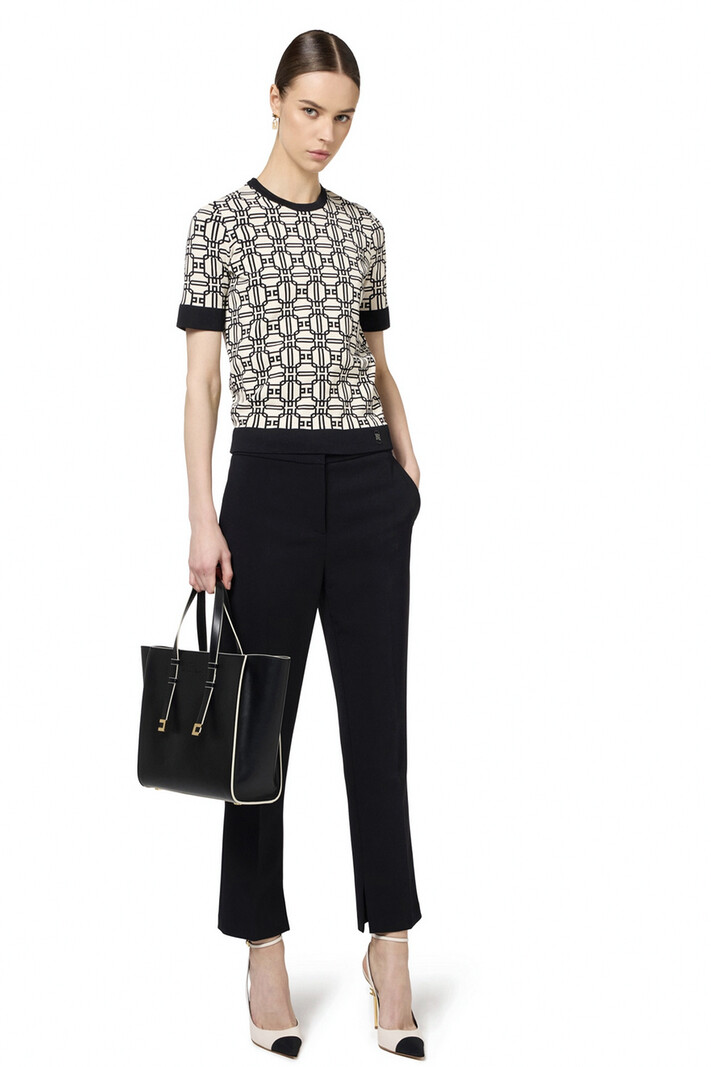 ELISABETTA FRANCHI Elisabetta Franchi top in jacquard print  WIT / ZWART