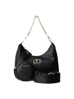 TWINSET Twinset bag with chain, mini wallet and wide shoulder strap BLACK