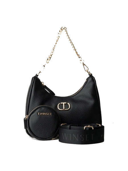 TWINSET Twinset bag with chain, mini wallet and wide shoulder strap BLACK