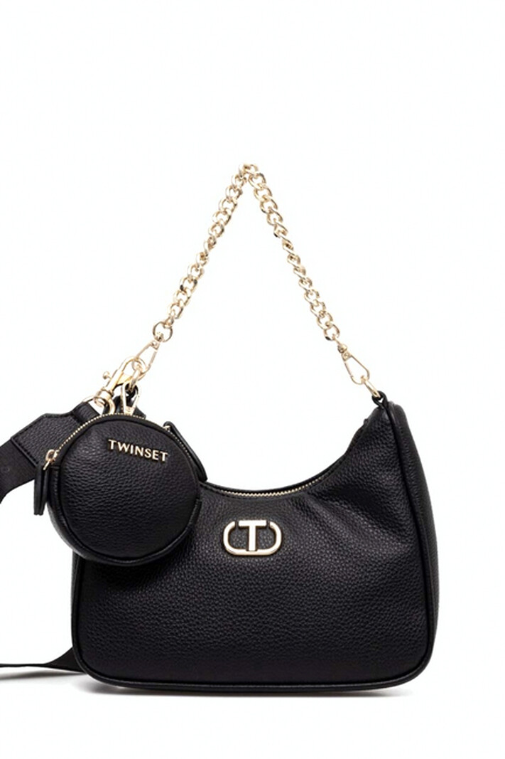 TWINSET Twinset bag with chain, mini wallet and wide shoulder strap BLACK