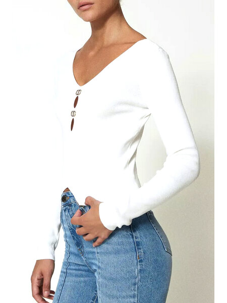 TWINSET Twinset knitted top with gold logo and V neckline cream WHITE ( can be worn on both sides)