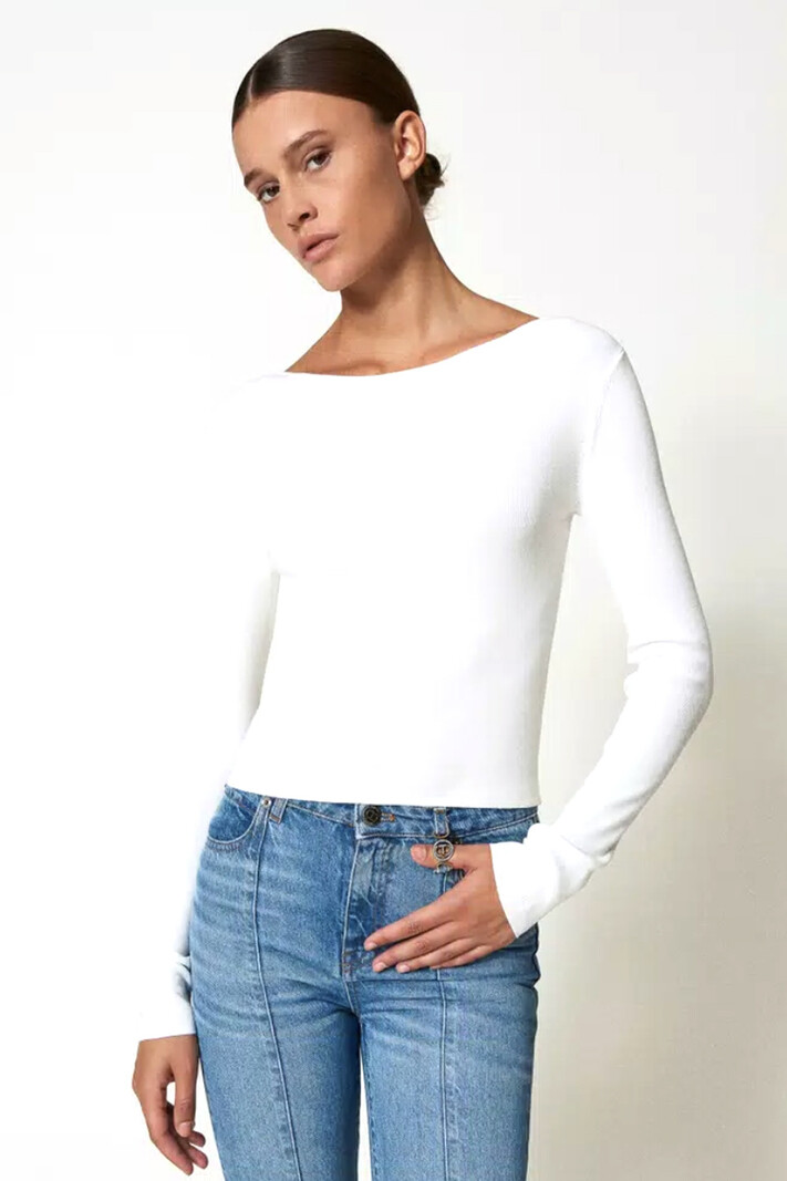 TWINSET Twinset knitted top with gold logo and V neckline cream WHITE ( can be worn on both sides)