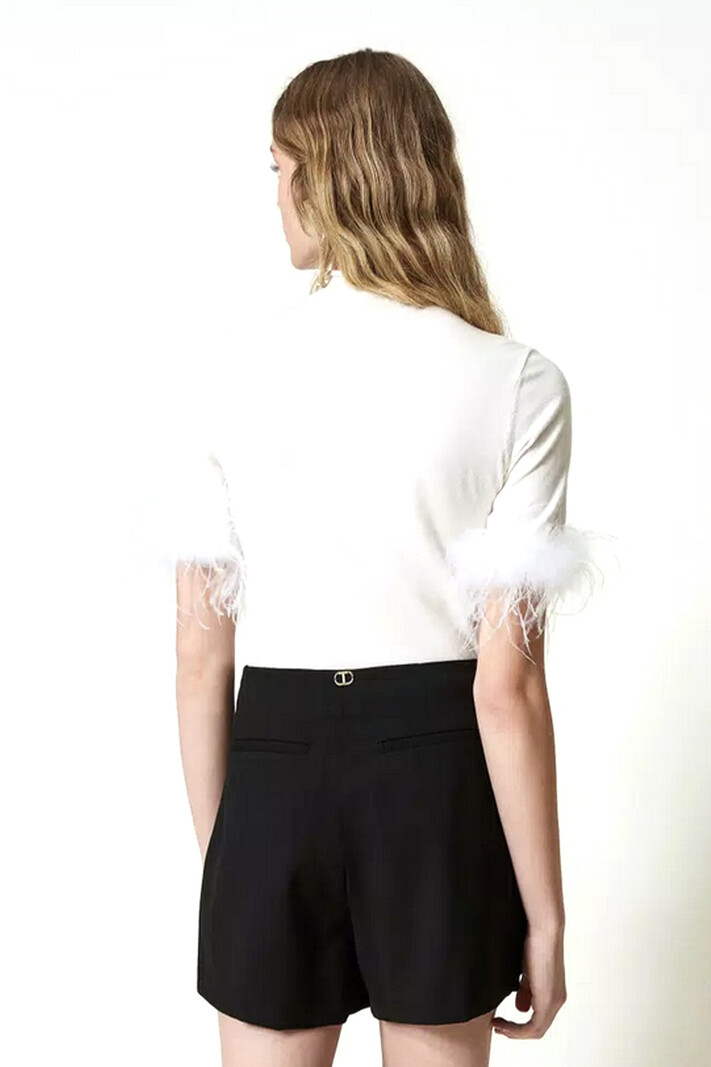 TWINSET Twinset knitted top with feathers cream WHITE ( feathers can be knotted off)