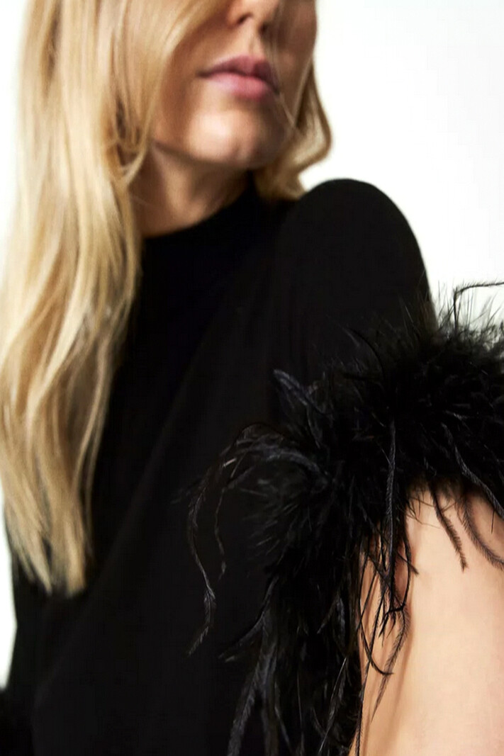 TWINSET Twinset knitted top with feathers BLACK ( feathers can be unbuttoned)
