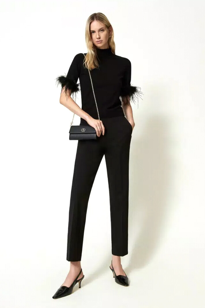 TWINSET Twinset knitted top with feathers BLACK ( feathers can be unbuttoned)