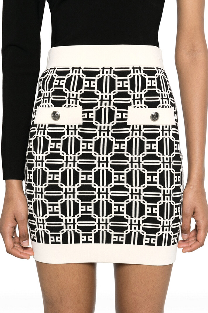 ELISABETTA FRANCHI Elisabetta Franchi rok in jacquared print ZWART / WIT