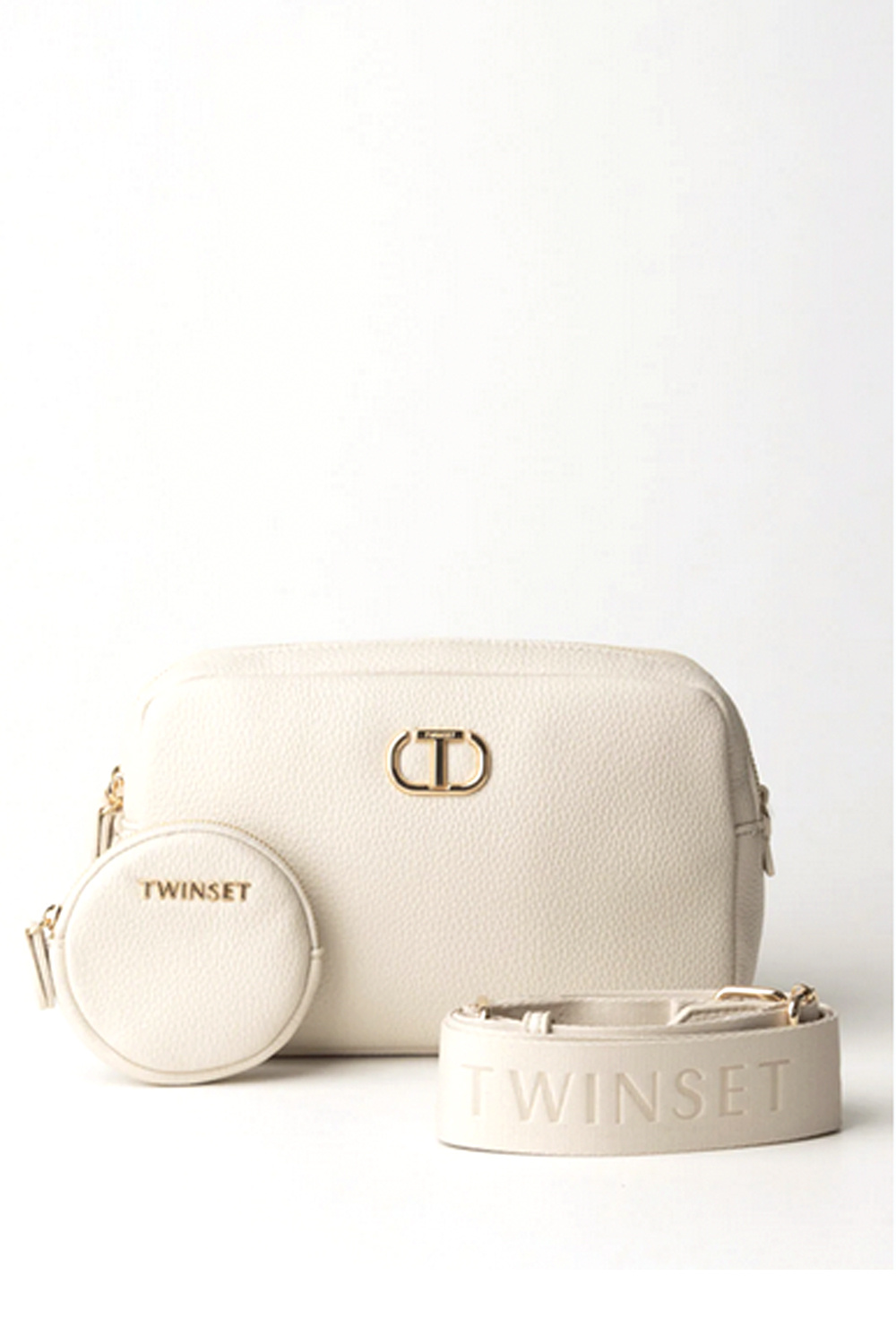 TWINSET Twinset bag with wide strap and mini wallet cream WHITE