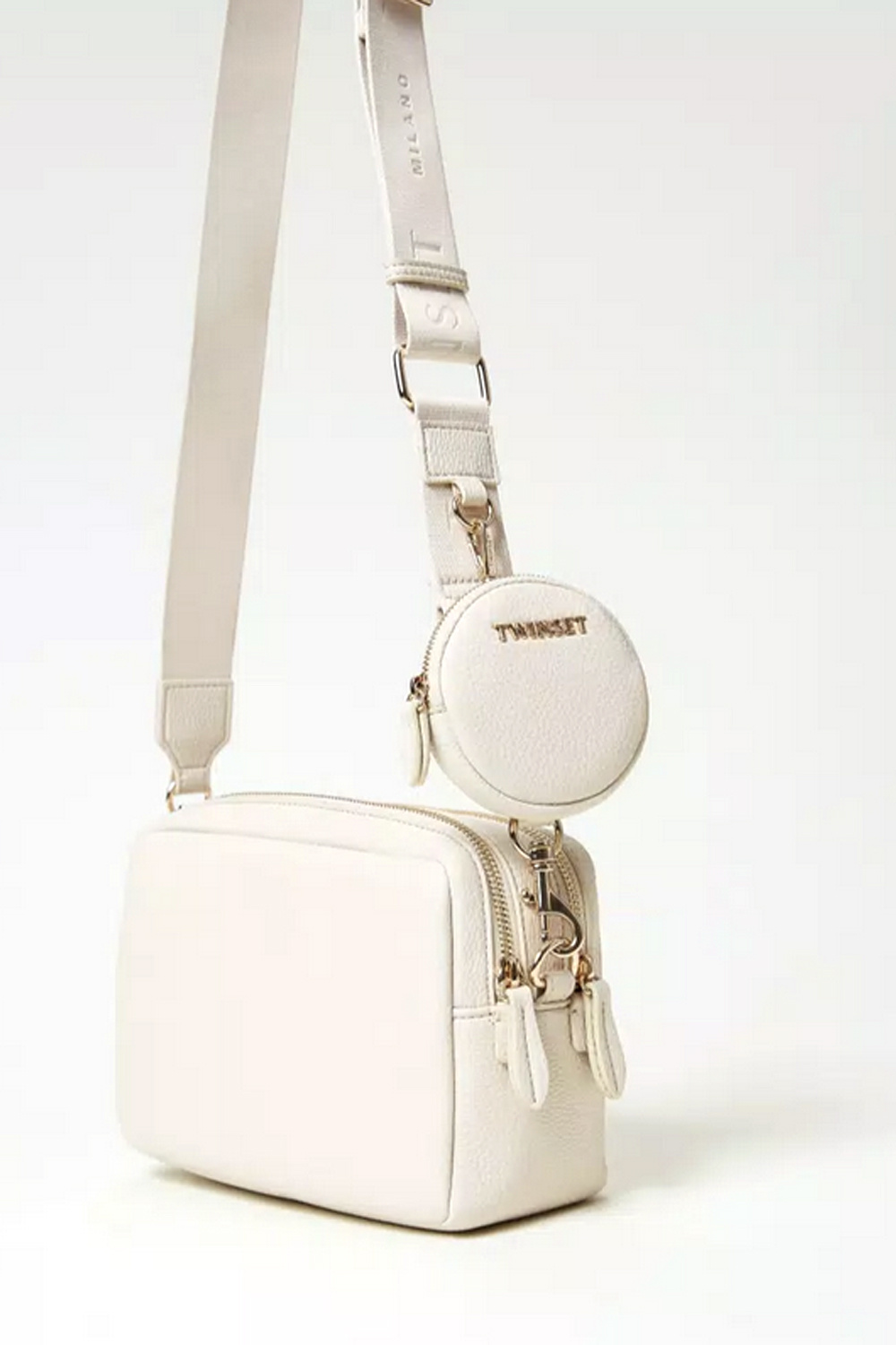 TWINSET Twinset bag with wide strap and mini wallet cream WHITE
