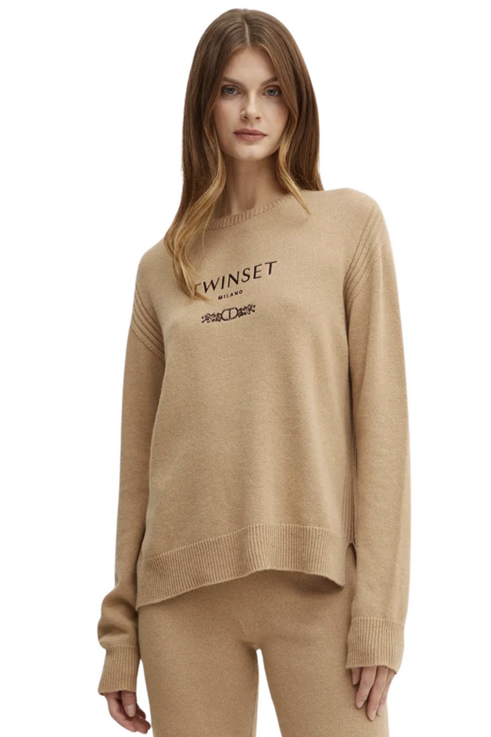 TWINSET Twinset wollen sweater / trui met logo BEIGE