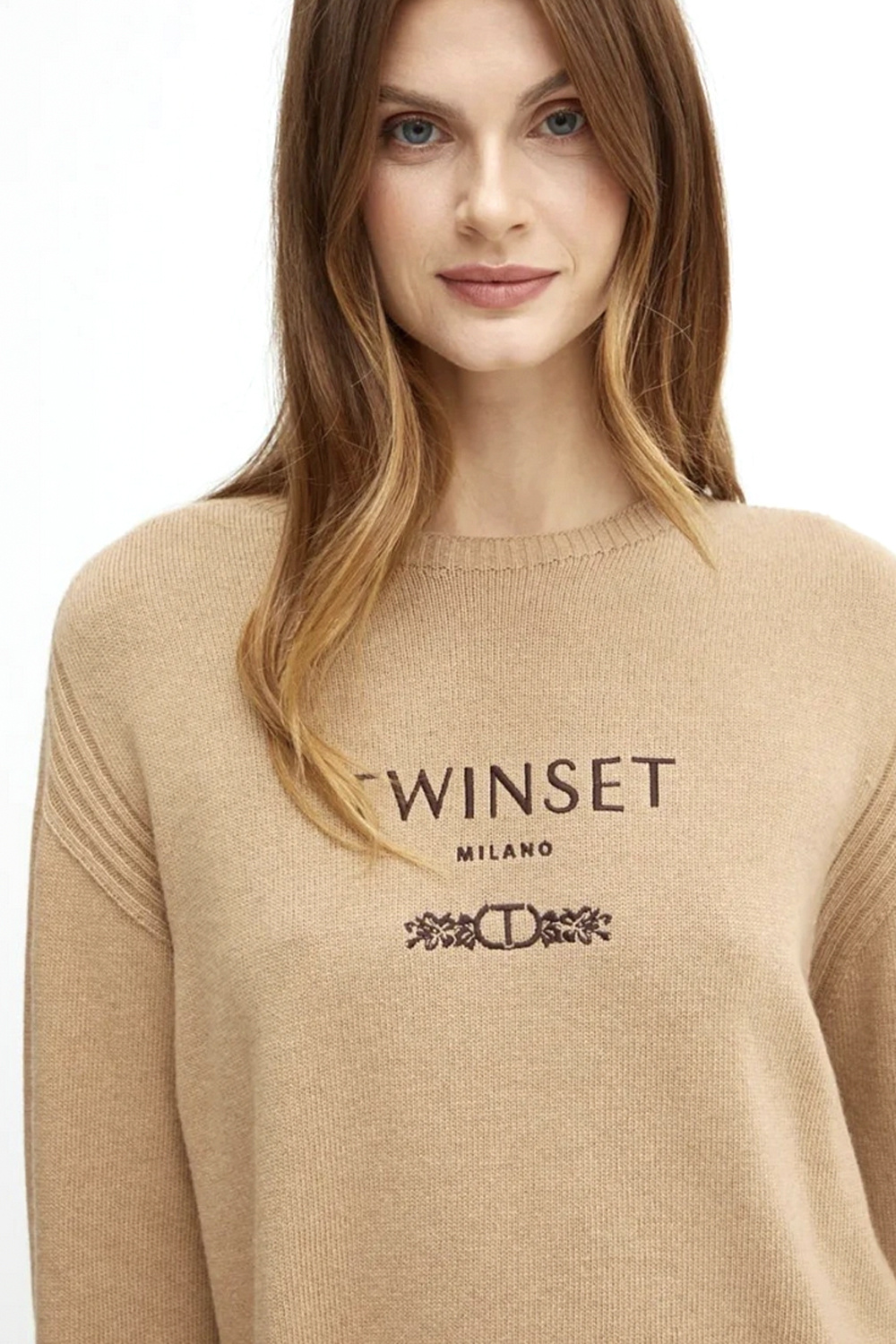 TWINSET Twinset wollen sweater / trui met logo BEIGE