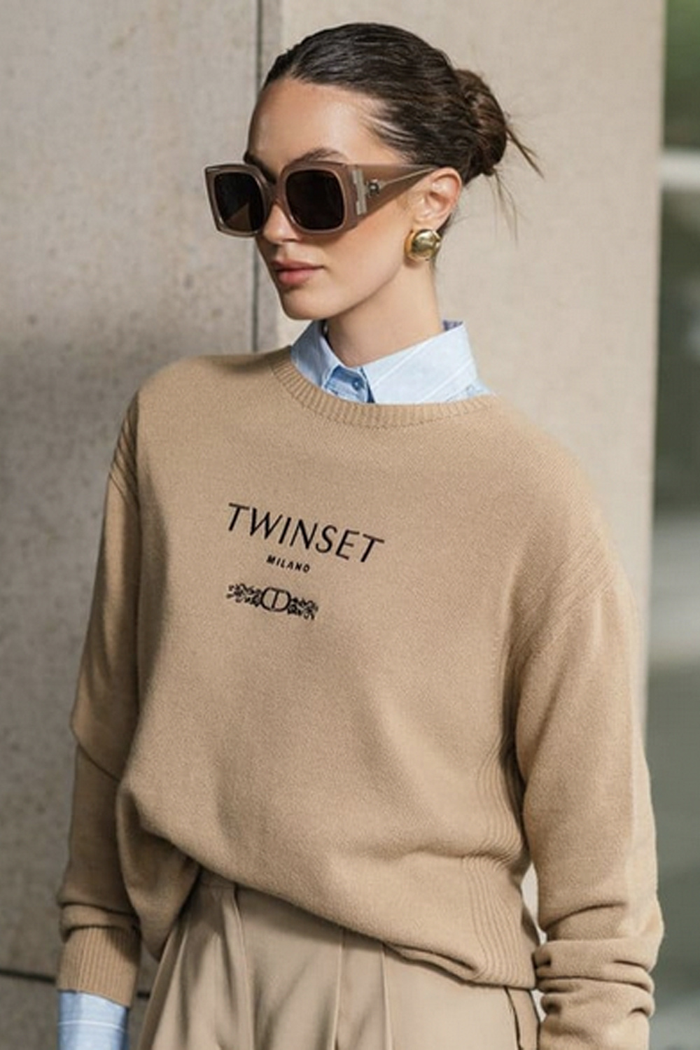 TWINSET Twinset wollen sweater / trui met logo BEIGE