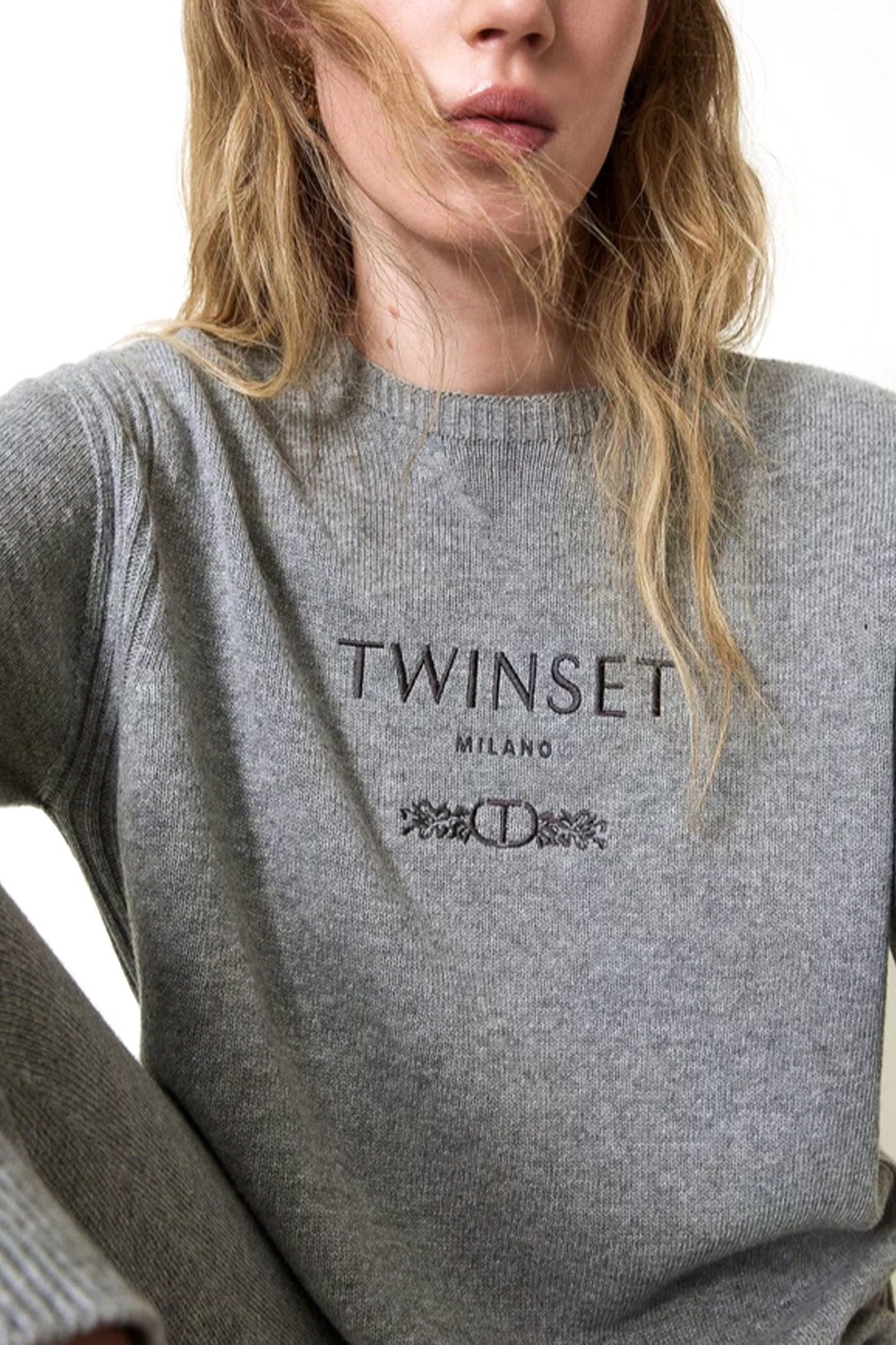 TWINSET Twinset wollen sweater / trui met logo GRIJS