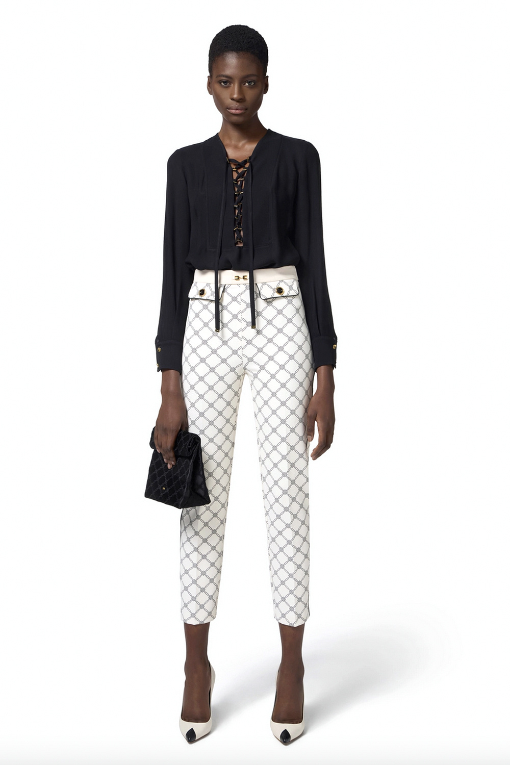 ELISABETTA FRANCHI Elisabetta Franchi blouse met veters ZWART (valt ruim)