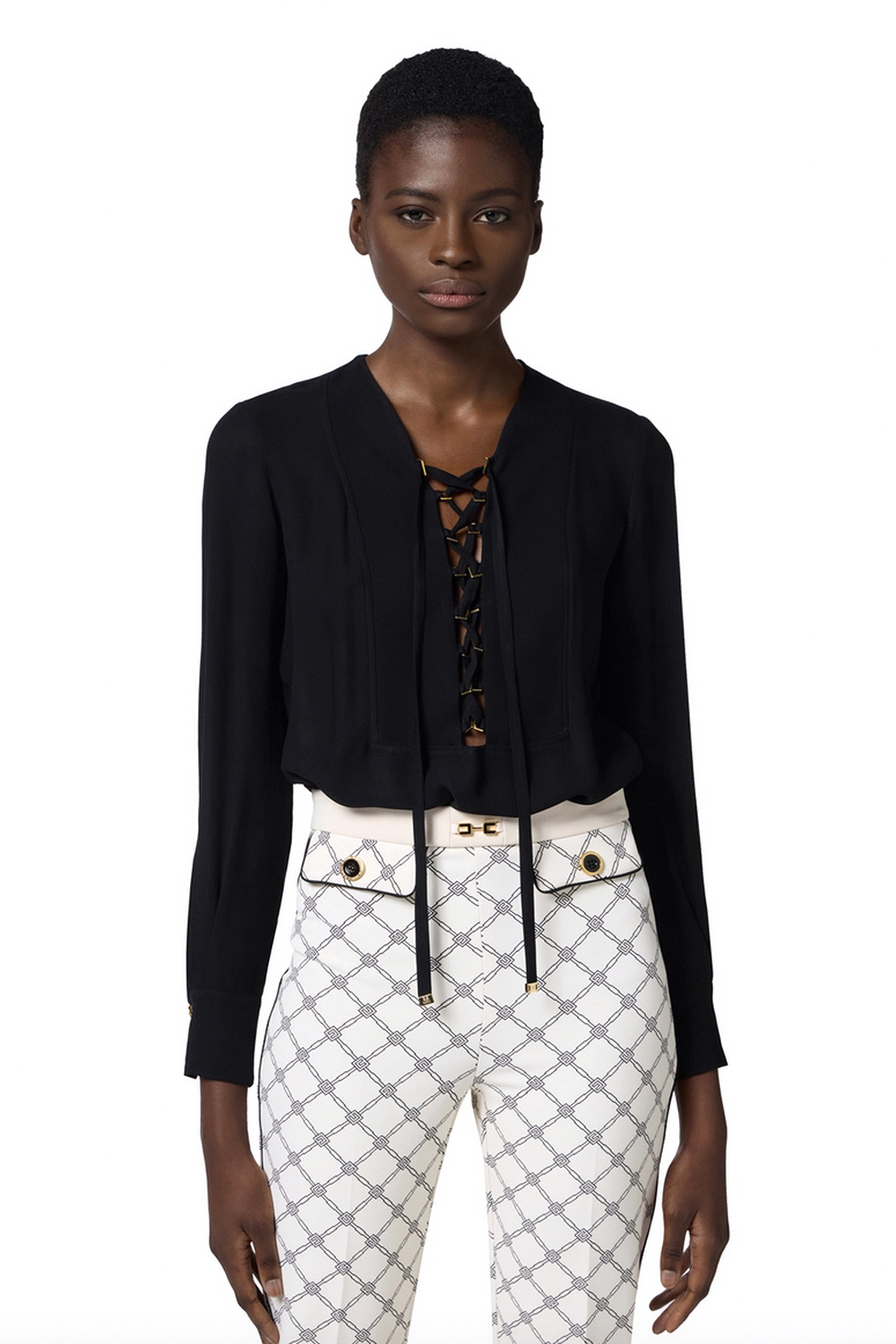 ELISABETTA FRANCHI Elisabetta Franchi blouse met veters ZWART (valt ruim)