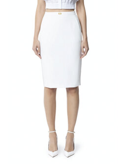 ELISABETTA FRANCHI Elisabetta Franchi kokerrok met gouden slotje in taille WIT