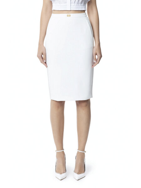 ELISABETTA FRANCHI Elisabetta Franchi kokerrok met gouden slotje in taille WIT