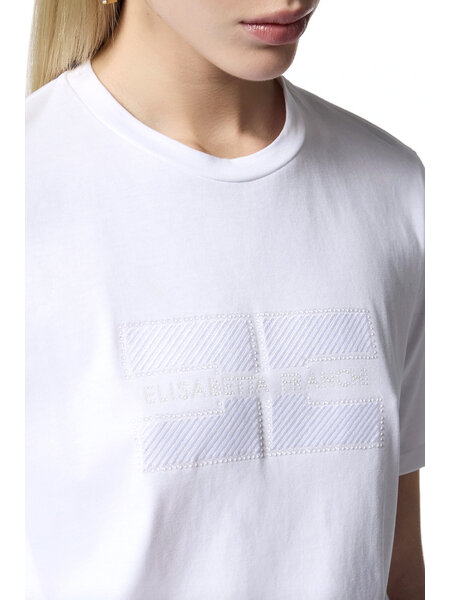 ELISABETTA FRANCHI Elisabetta Franchi tshirt with embroidered logo with rhinestones WHITE