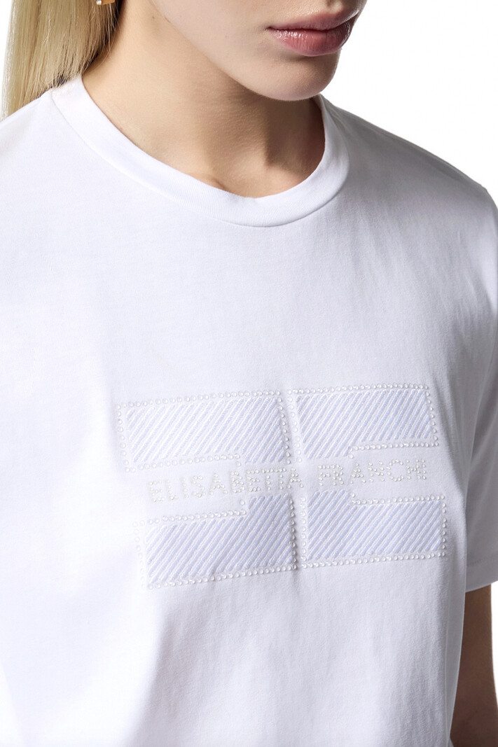 ELISABETTA FRANCHI Elisabetta Franchi tshirt with embroidered logo with rhinestones WHITE