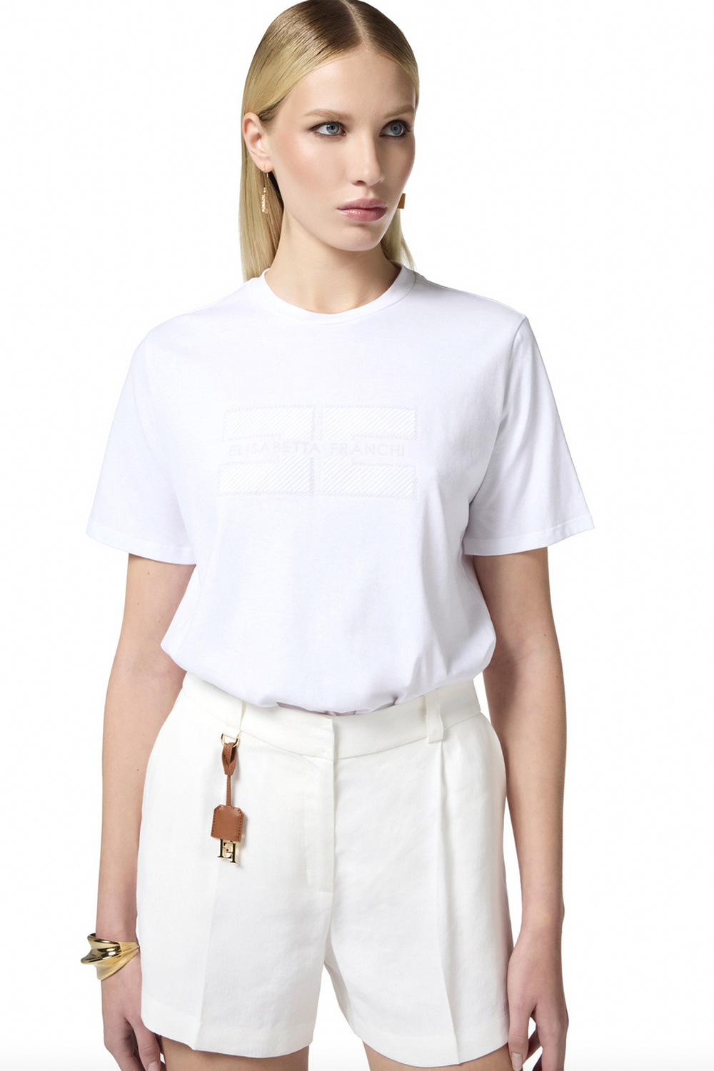 ELISABETTA FRANCHI Elisabetta Franchi tshirt met geborduurd logo met strass WIT