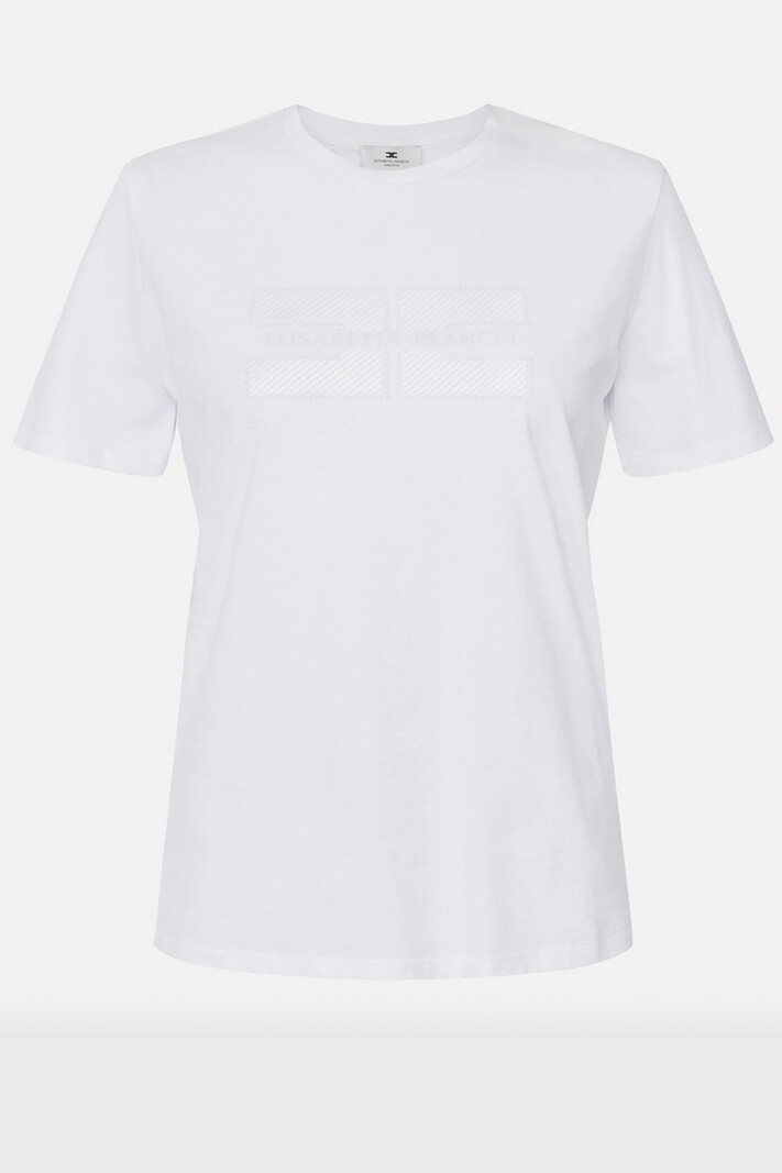 ELISABETTA FRANCHI Elisabetta Franchi tshirt with embroidered logo with rhinestones WHITE