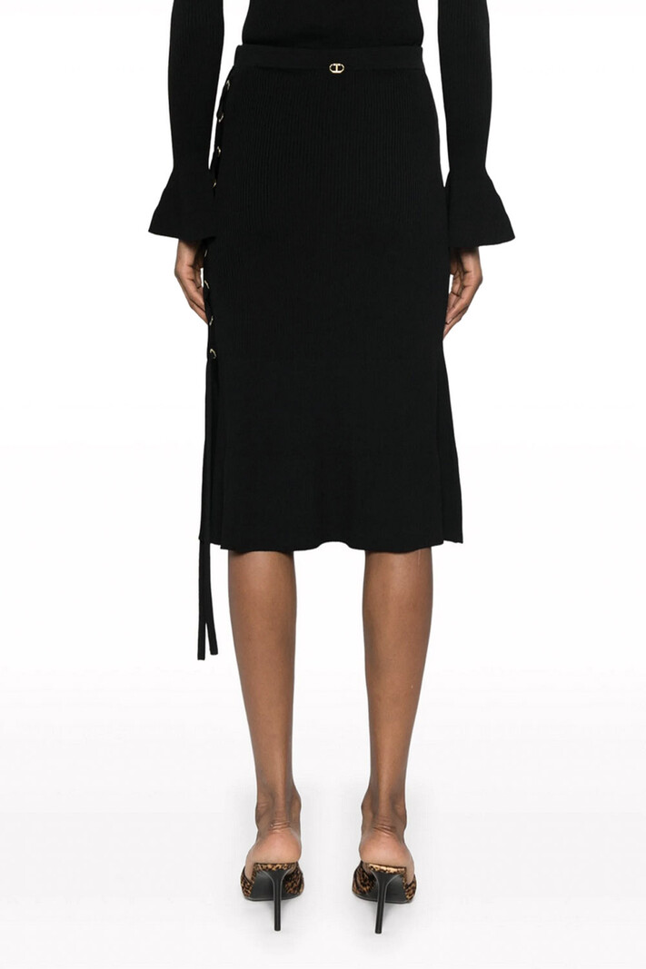 TWINSET Twinset knitted rok met veter detail langs zijde ZWART