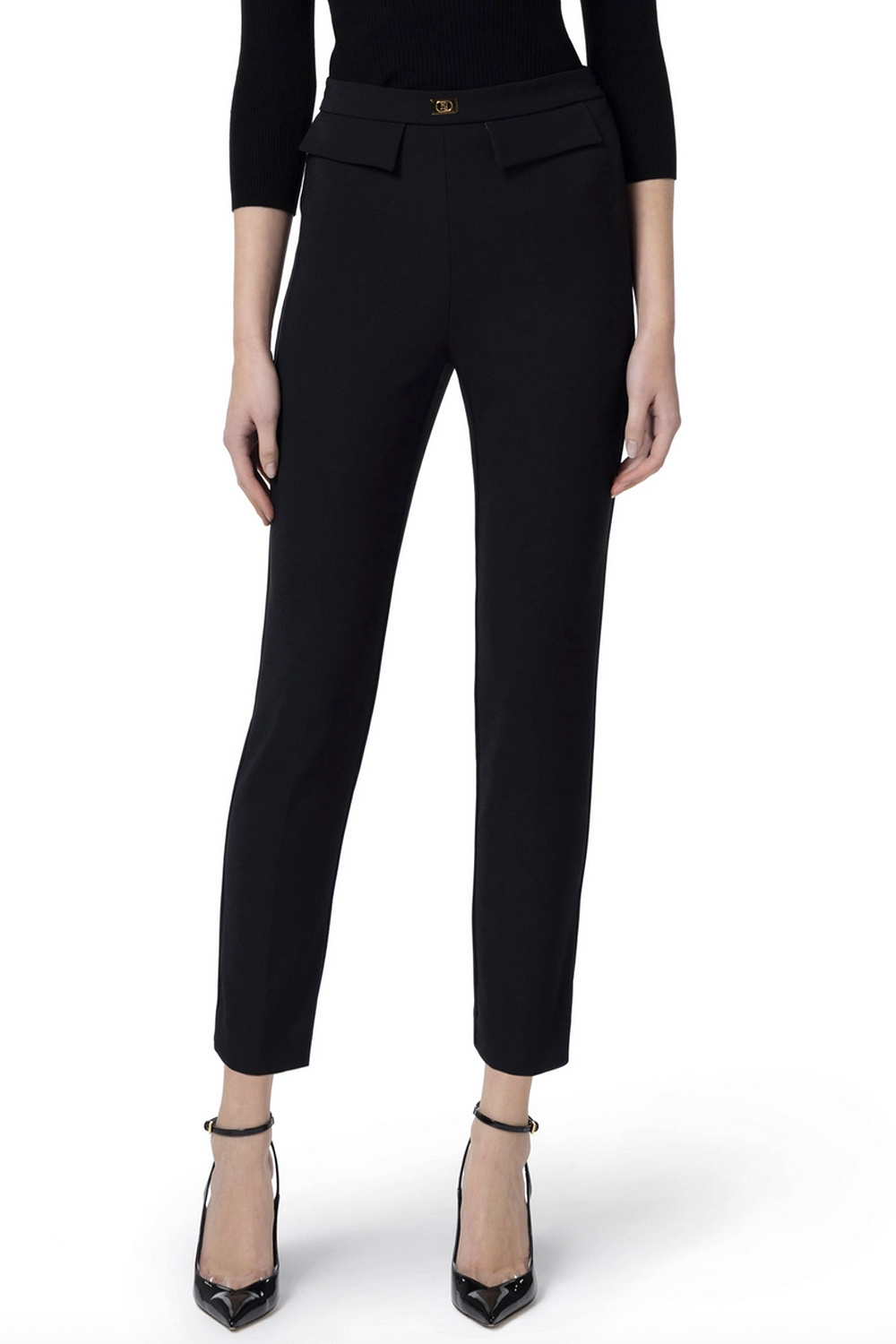 ELISABETTA FRANCHI Elisabetta Franchi pantalon met smalle broekspijp en slotje in taille ZWART