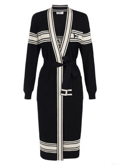 ELISABETTA FRANCHI Elisabetta Franchi lang vest met stoffen riem en logo op rug WIT / ZWART