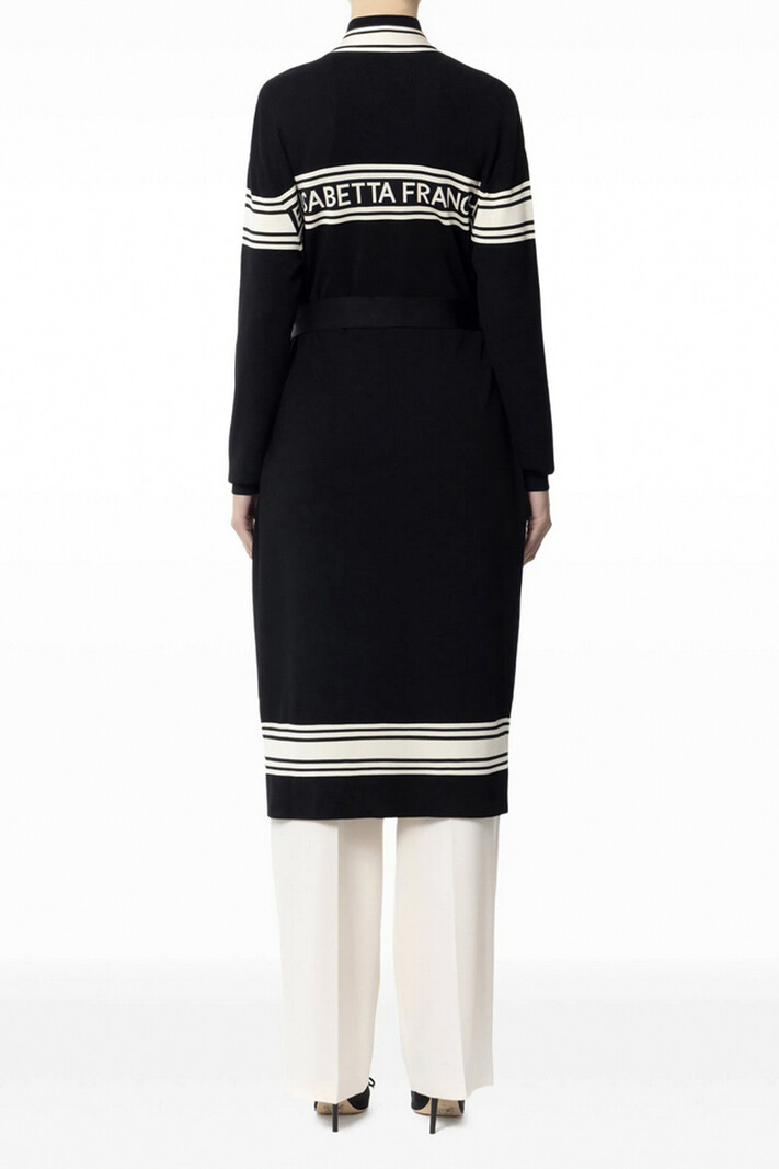 ELISABETTA FRANCHI Elisabetta Franchi lang vest met stoffen riem en logo op rug WIT / ZWART