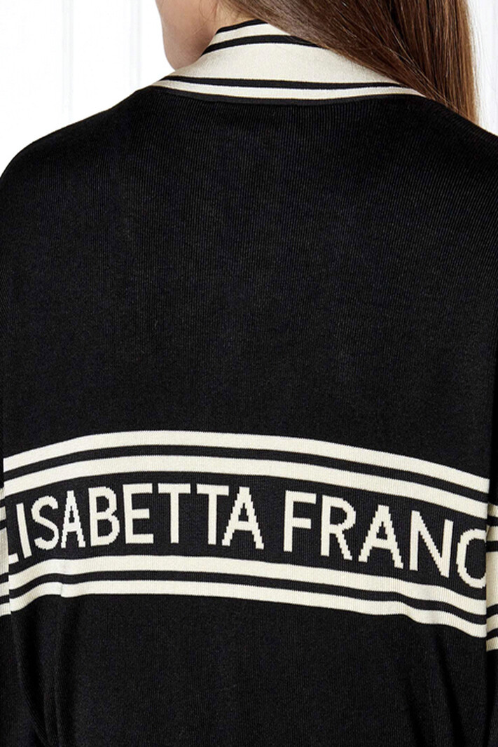 ELISABETTA FRANCHI Elisabetta Franchi lang vest met stoffen riem en logo op rug WIT / ZWART