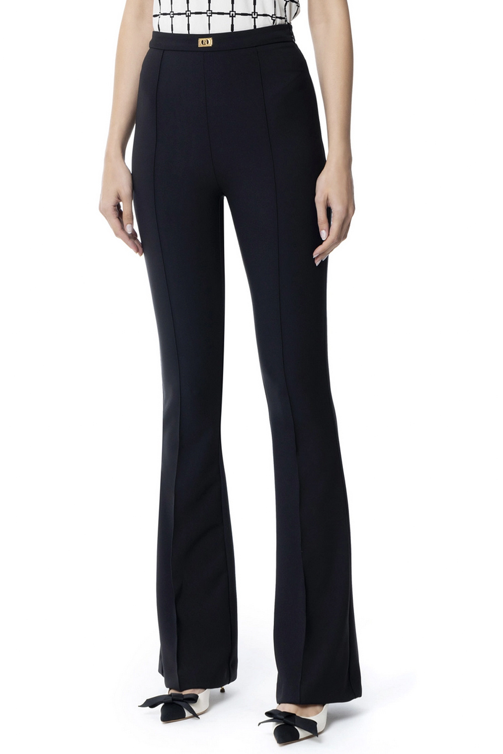 ELISABETTA FRANCHI Elisabetta Franchi pantalon flaired met slotje in de taille ZWART