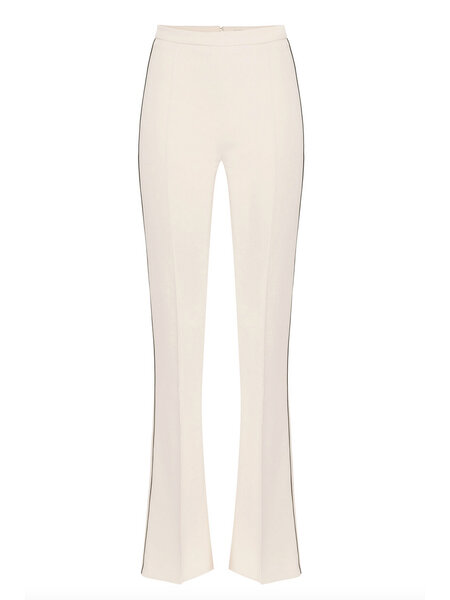 ELISABETTA FRANCHI Elisabetta Franchi trousers with black piping and embroidered logo cream WHITE